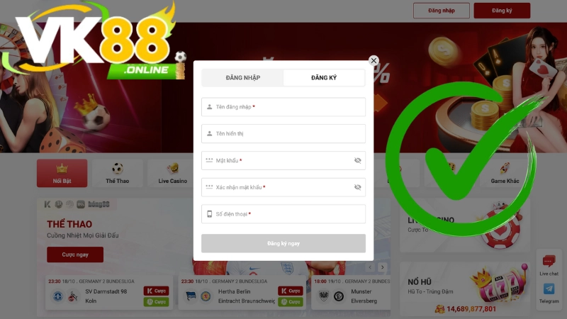 Xác thực thông tin khi đăng ký VK88