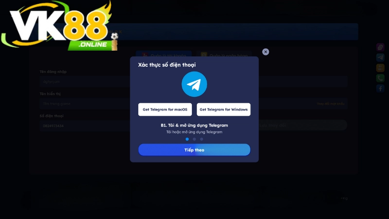 Hướng dẫn các bước xác minh tài khoản VK88 qua Telegram cho tân thủ